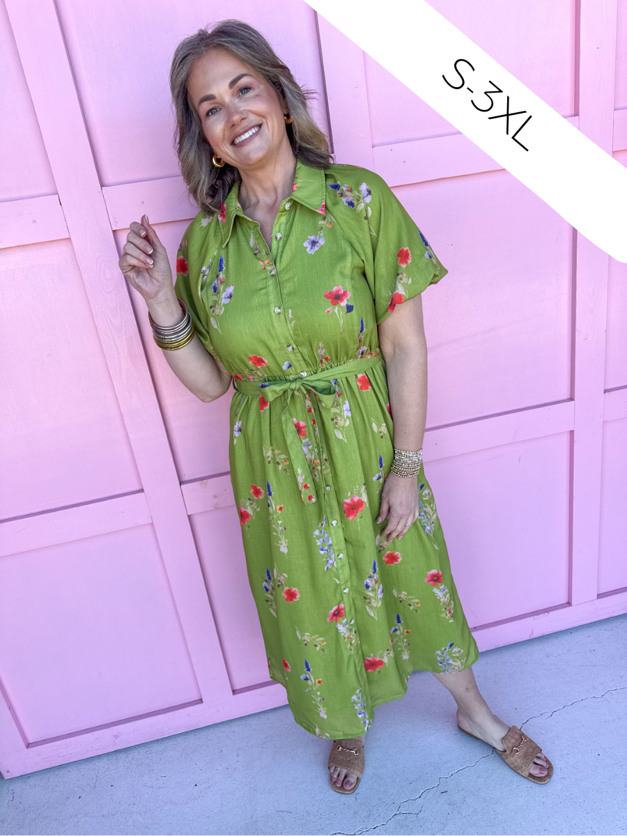 Jincy's Women's Boutique Spring Styles Green Floral Maxi Midi Dress