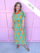 Jincy's Women's Boutique Spring Styles Green Stripe with Orange Florals Maxi Midi Dress