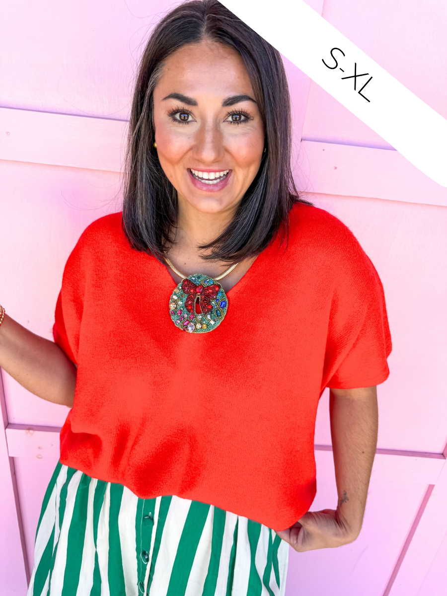 Put Together Oversized Knit Top - Red