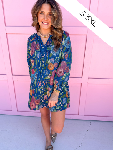 womens boutique dress floral pattern midi length has pockets long sleeve plus size jincy's