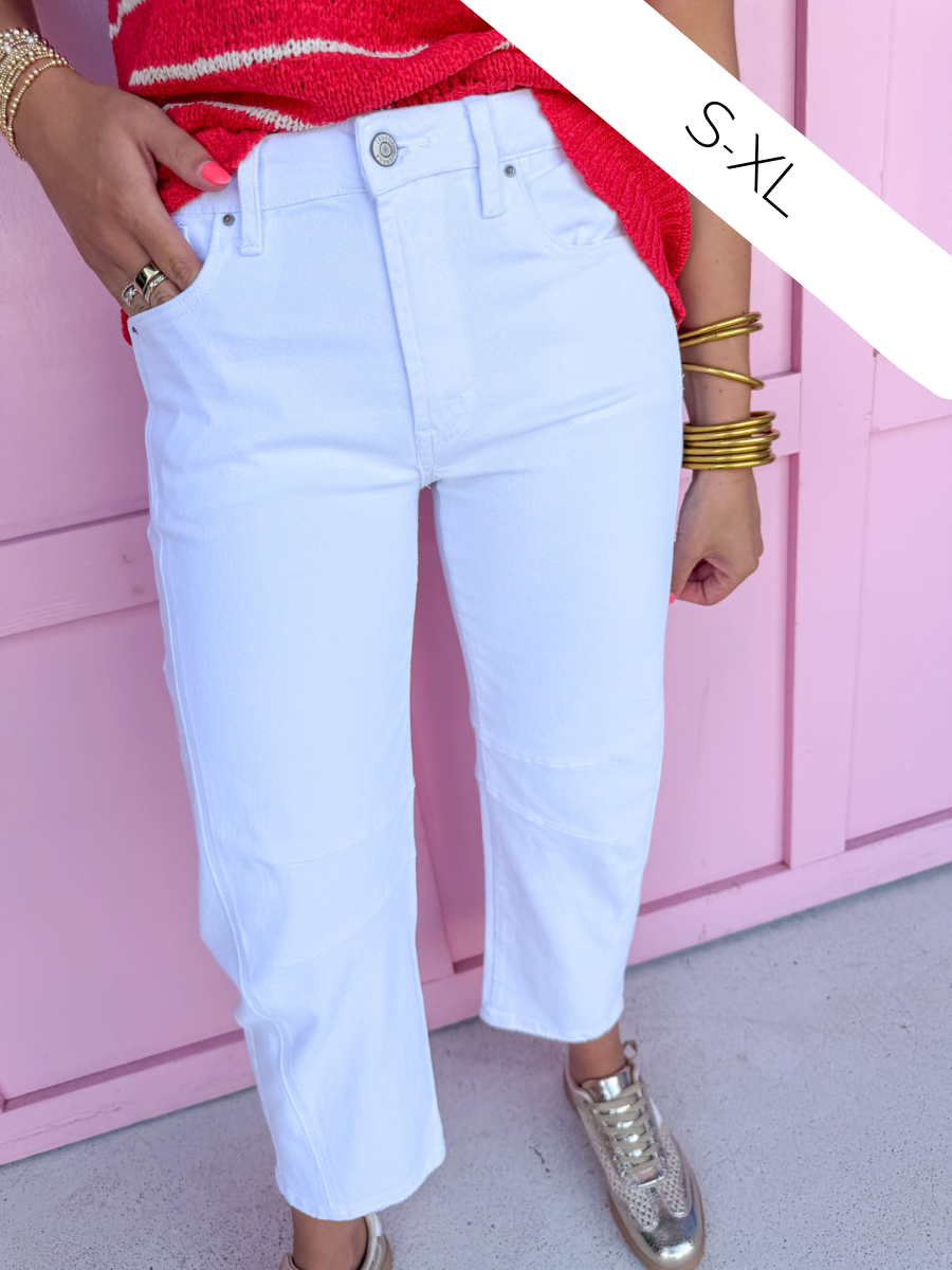 Acid Wash Barrel Leg Pants - White