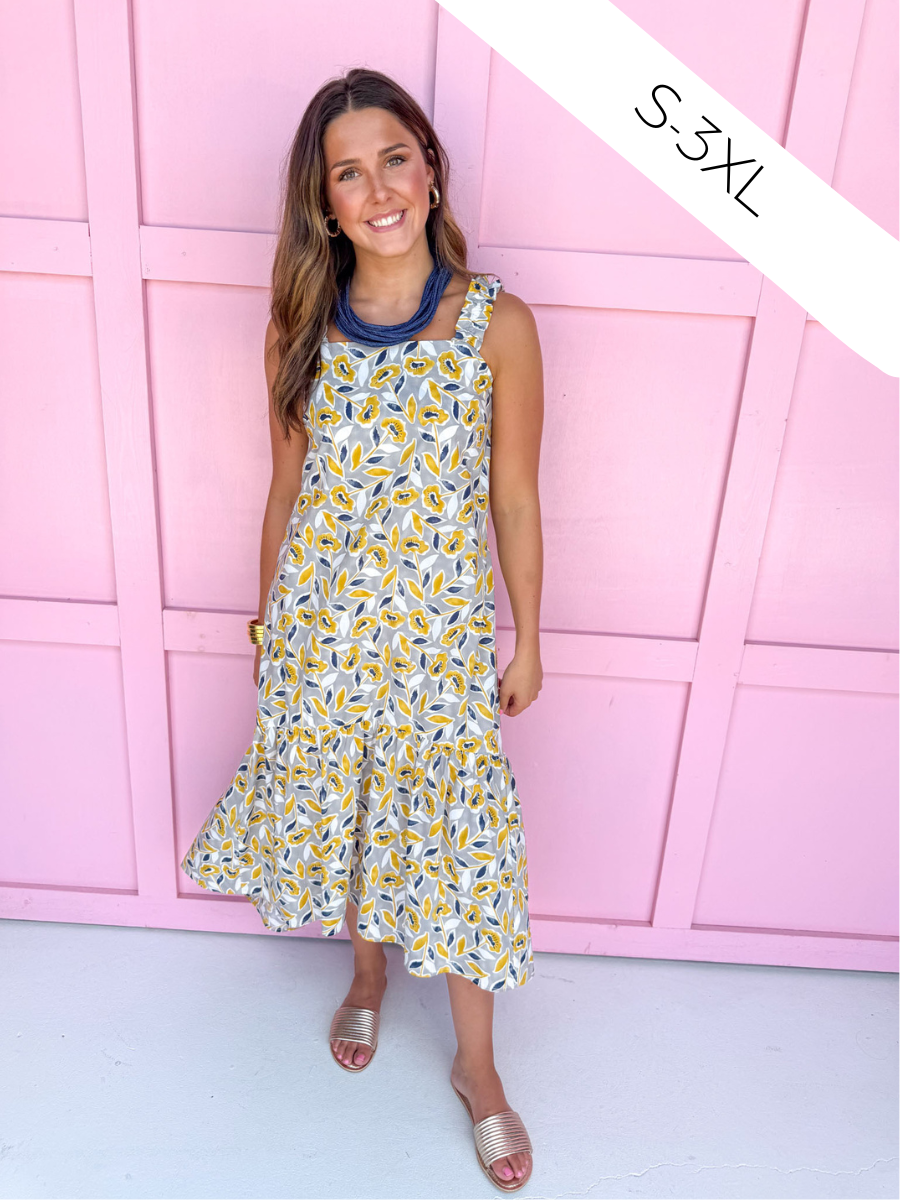 Jincy's women's yellow floral midi dress