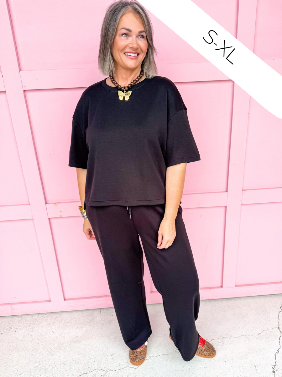 Taylor Crew Neck S/S Pant Set - Black