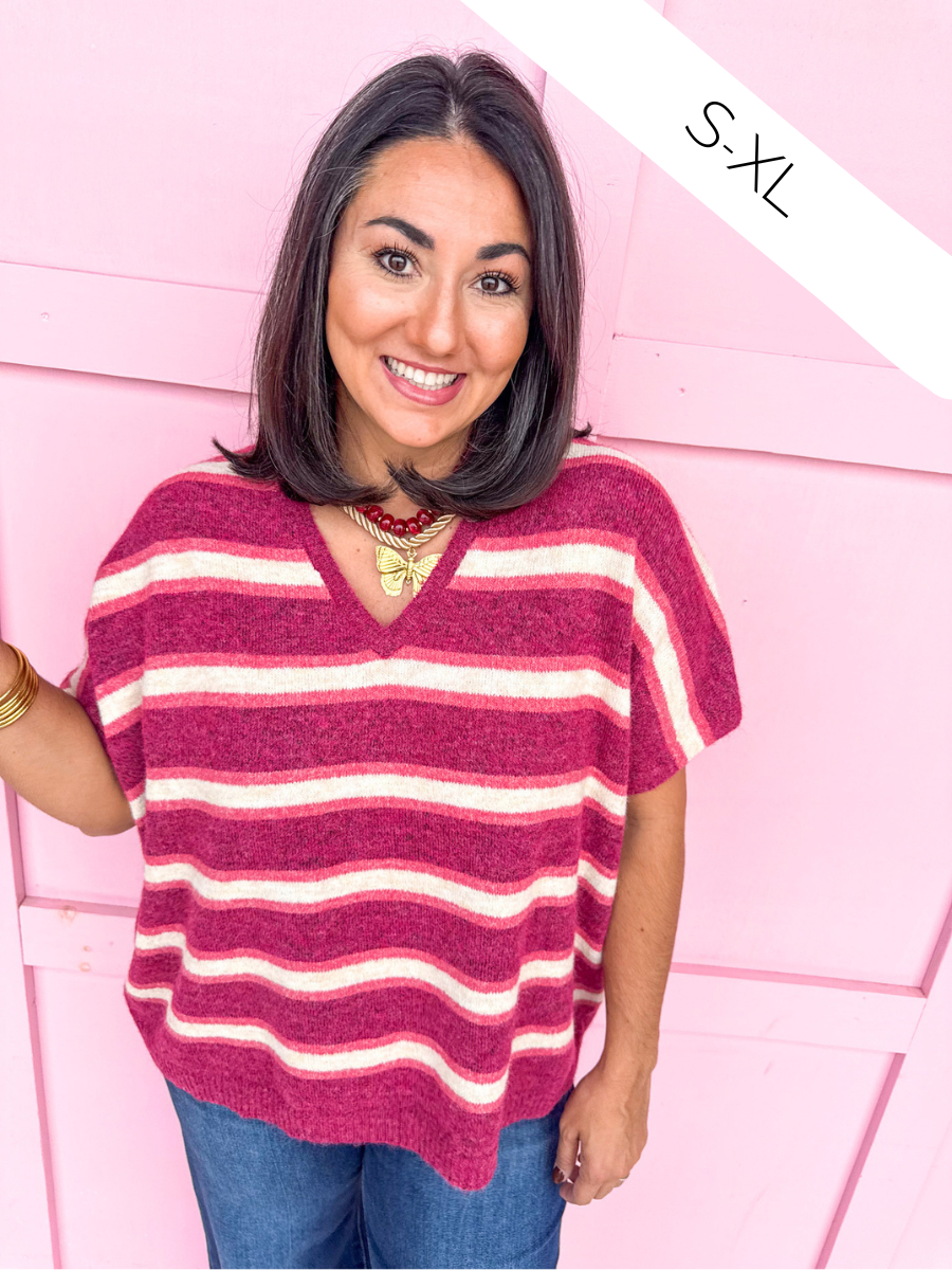 In The Mix Striped Sweater - Plum