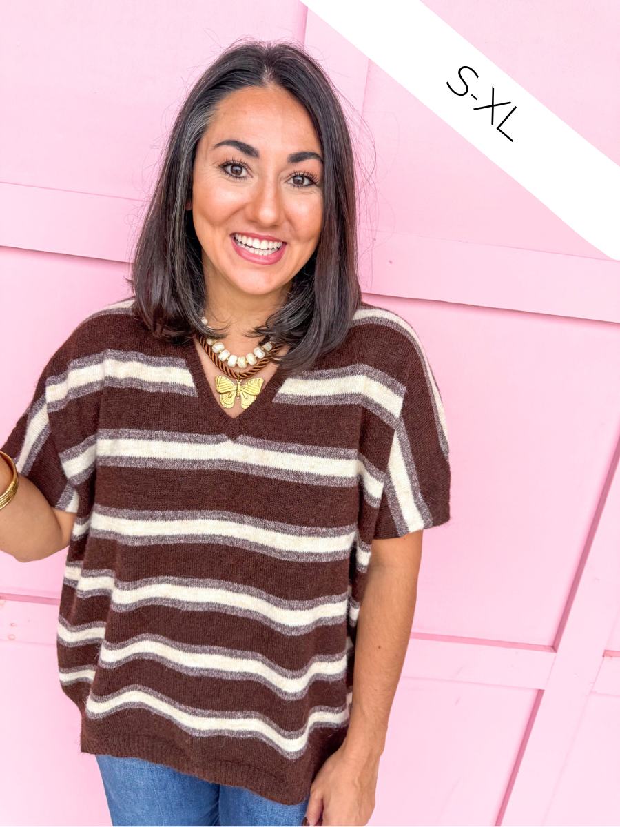 In The Mix Striped Sweater - Brown