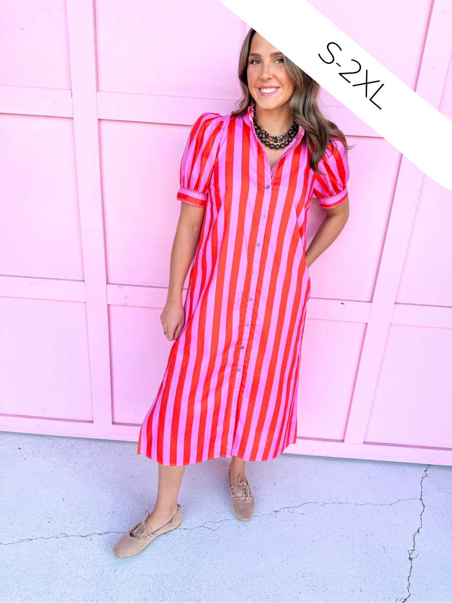 Pretty In Stripes Dress - Pink