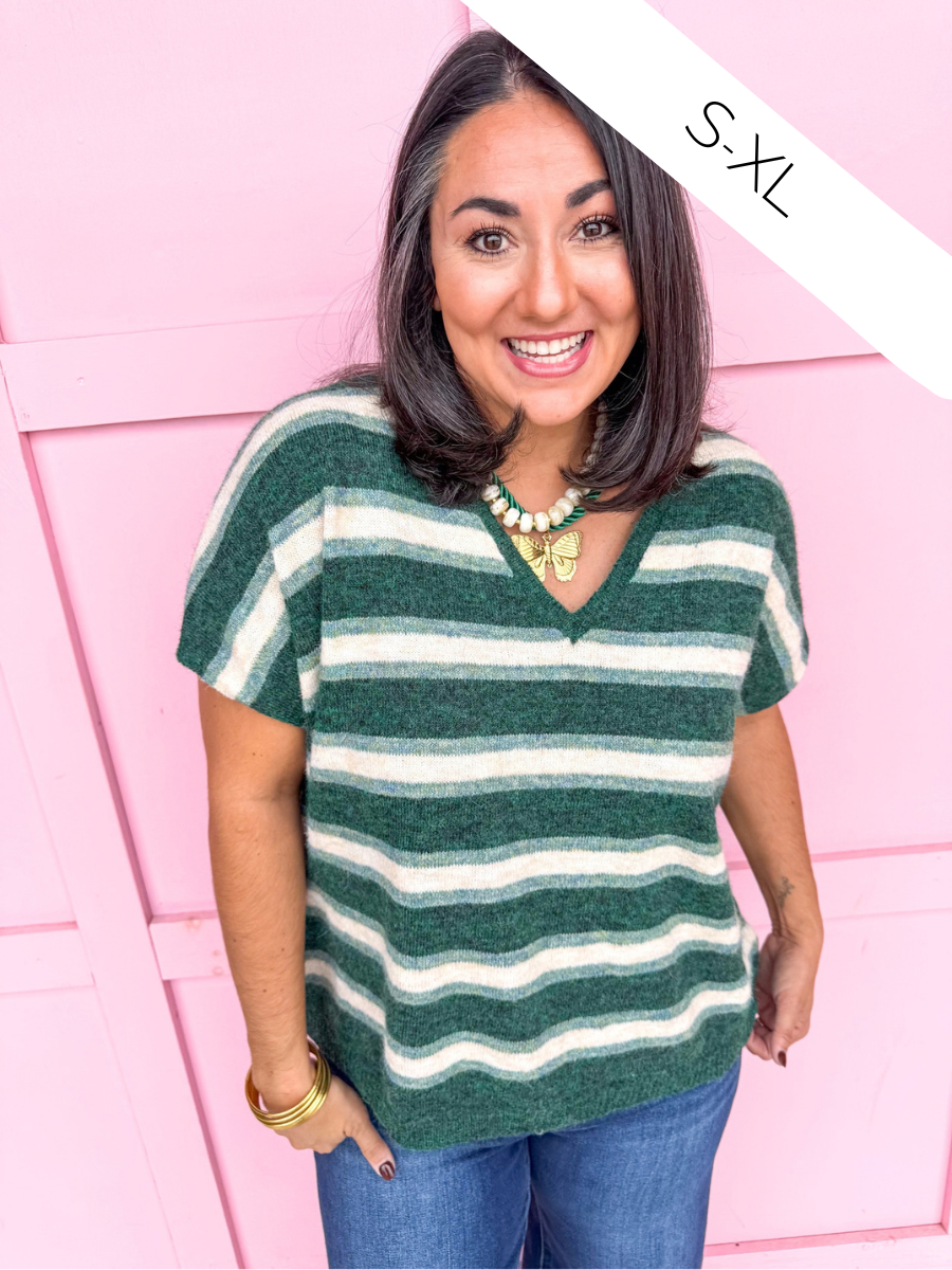 In The Mix Striped Sweater - Hunter Green