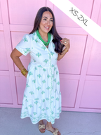 Collared Full Button Front Tiered Skirt Has Pockets Lined plus sized mary square white blue green floral womens boutique jincy's