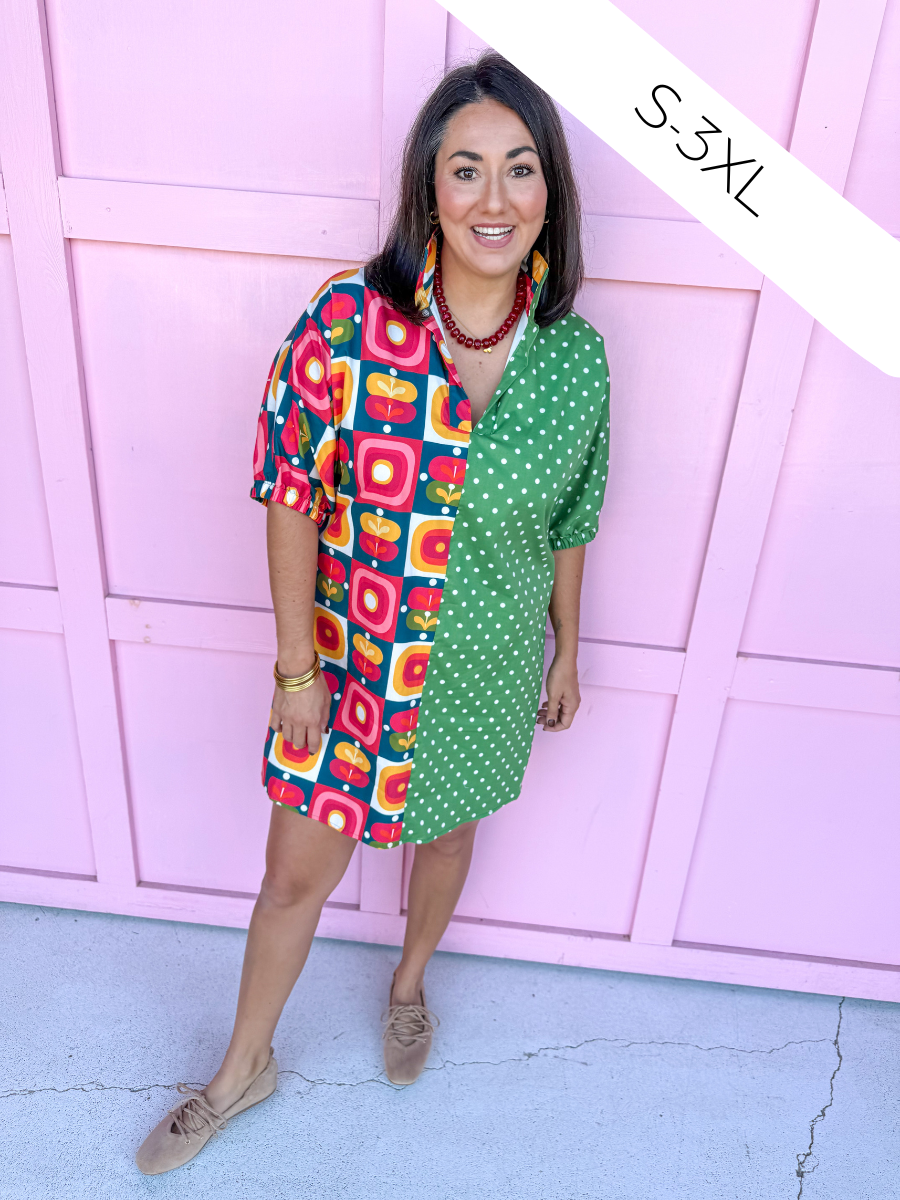 ADRIENNE | Charlotte Dress - Vintage Pop/Forest Polka Dot