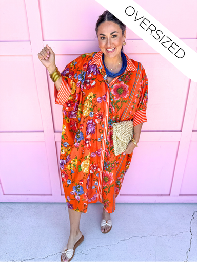 Jincy's Women's Boutique Orange Paradise Oversized Tunic Orange Floral Print