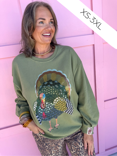 Jincy's Women's boutique Queen of Sparkles Thanksgiving Turkey sweatshirt