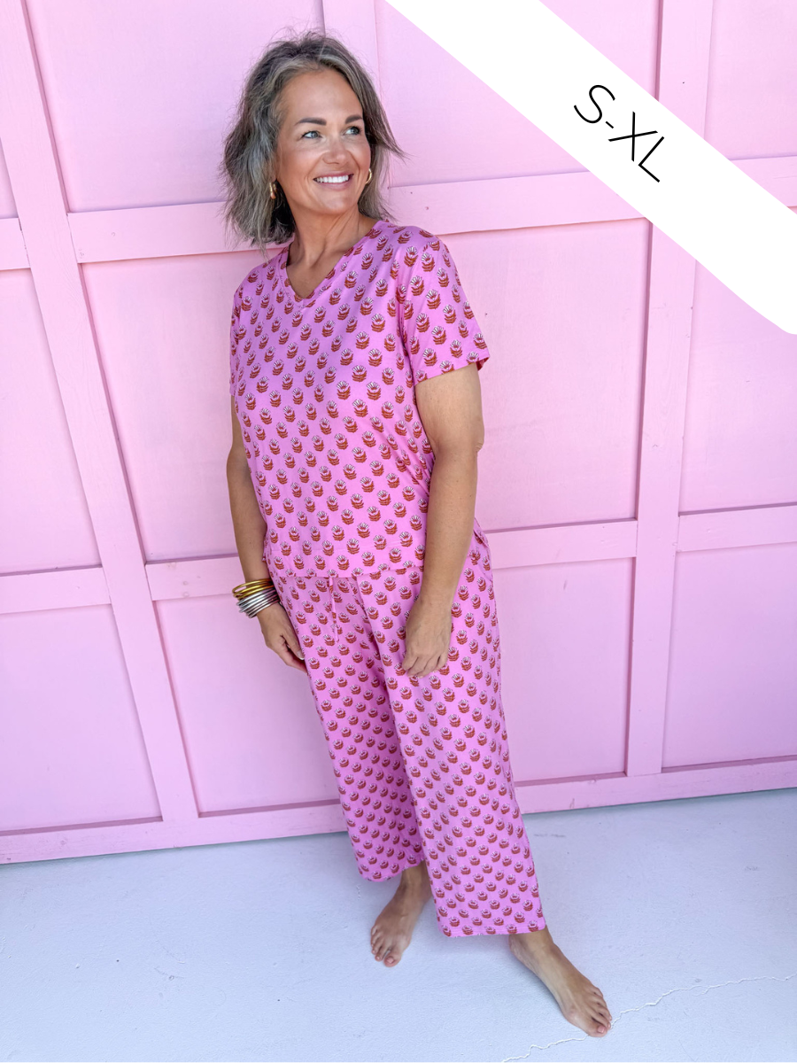 Jincy's Mary Square pink floral pajama set