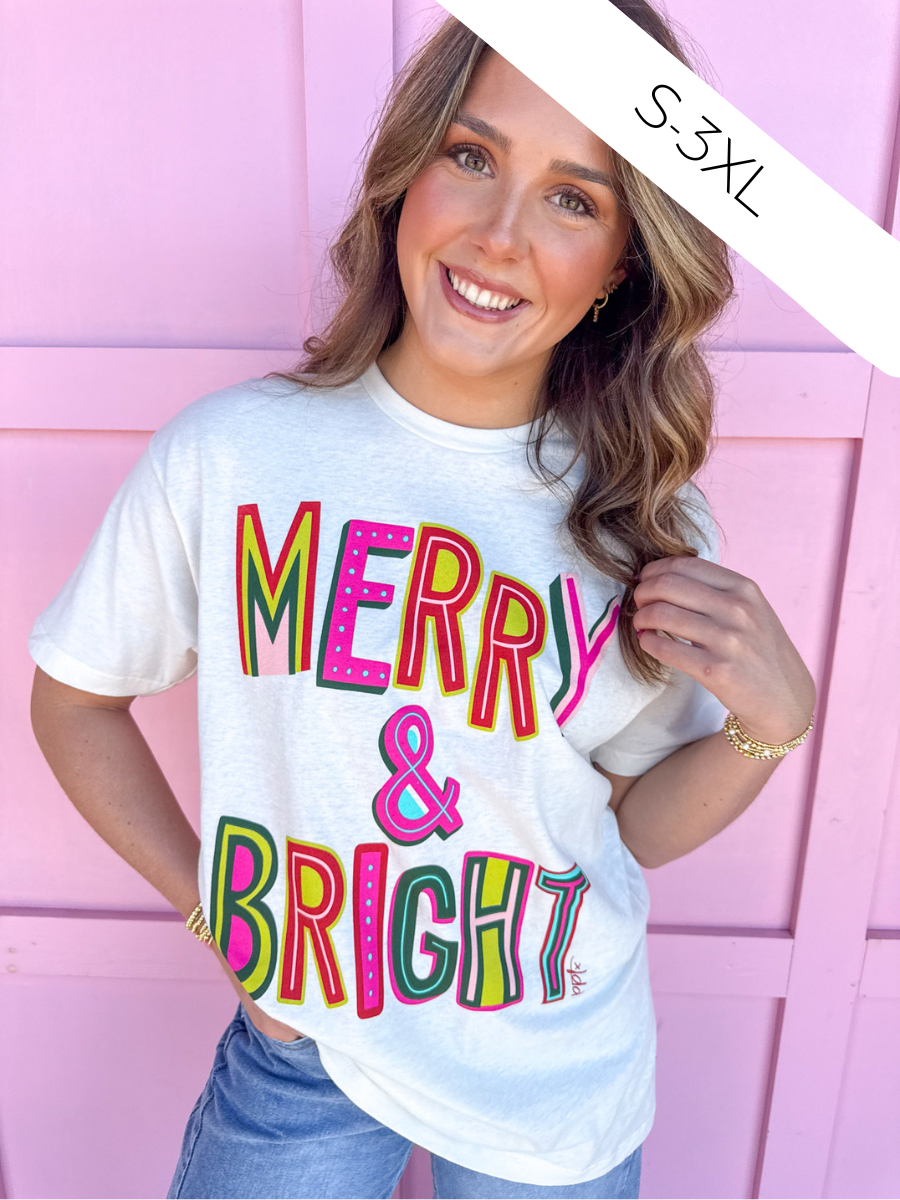 merry & bright bright colors christmas tee womens boutique jincy's