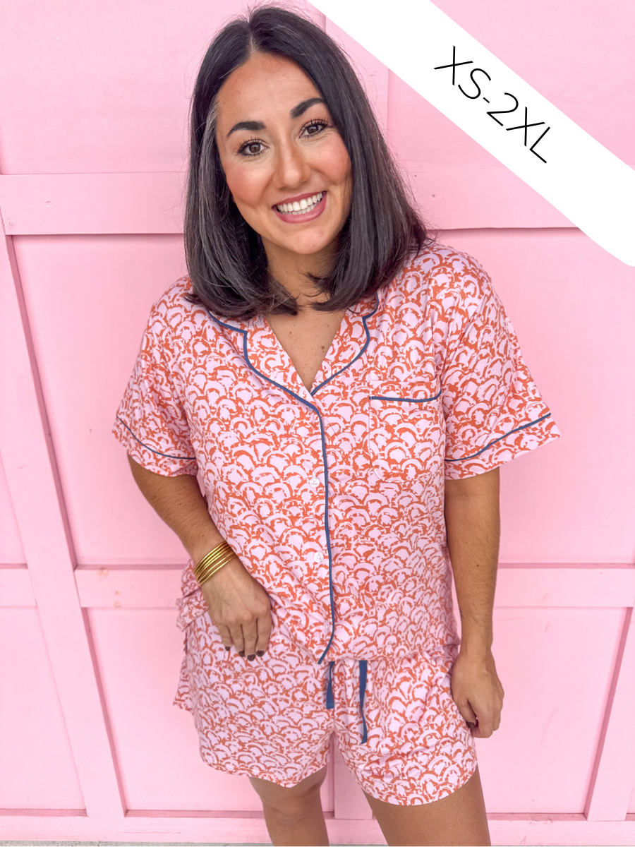 Rosalie SS Button Up & Shorts Pajama Set