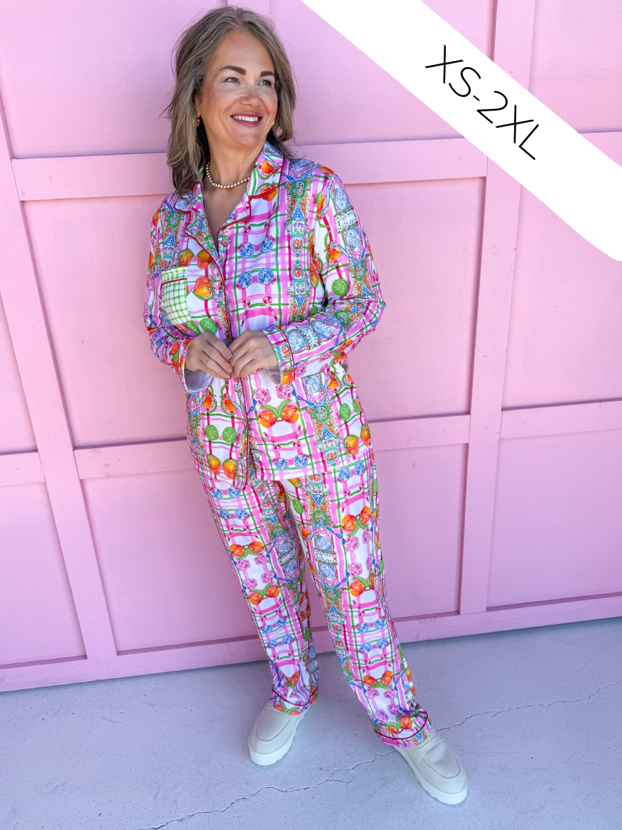 hand painted nutcracker plaid christmas pajamas button up top womens boutique jincy's