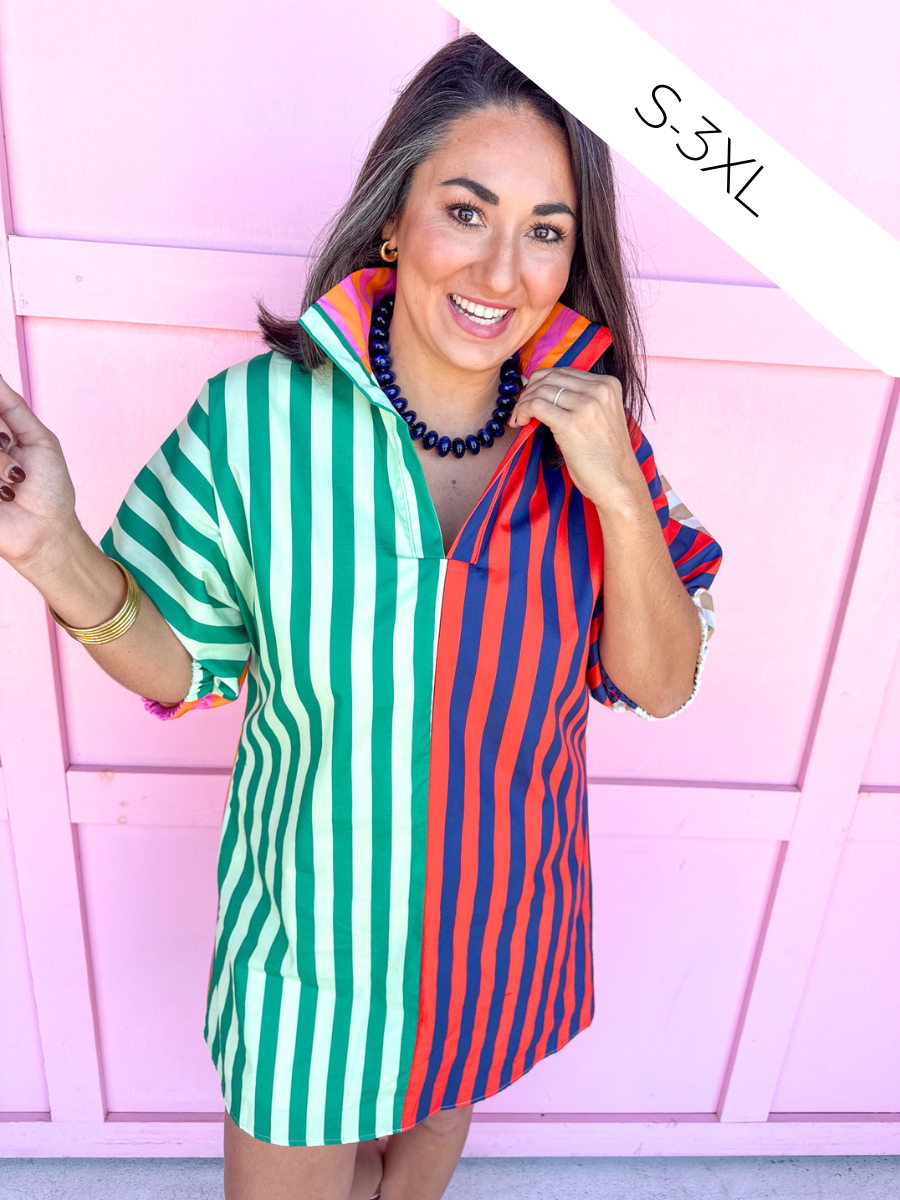 ADRIENNE | Charlotte Dress - Multi Stripe