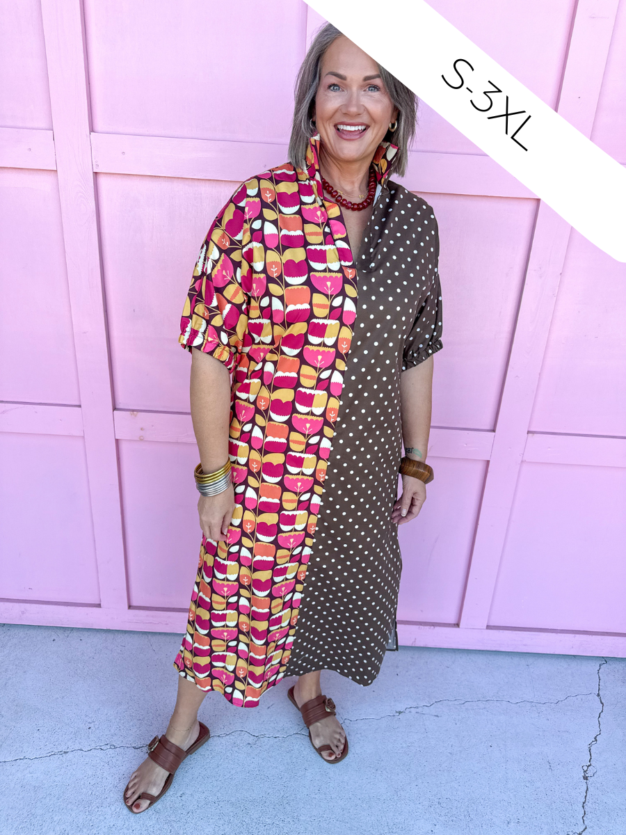 ADRIENNE | Blakely Dress - Petal Groove/Brown Polka Dot
