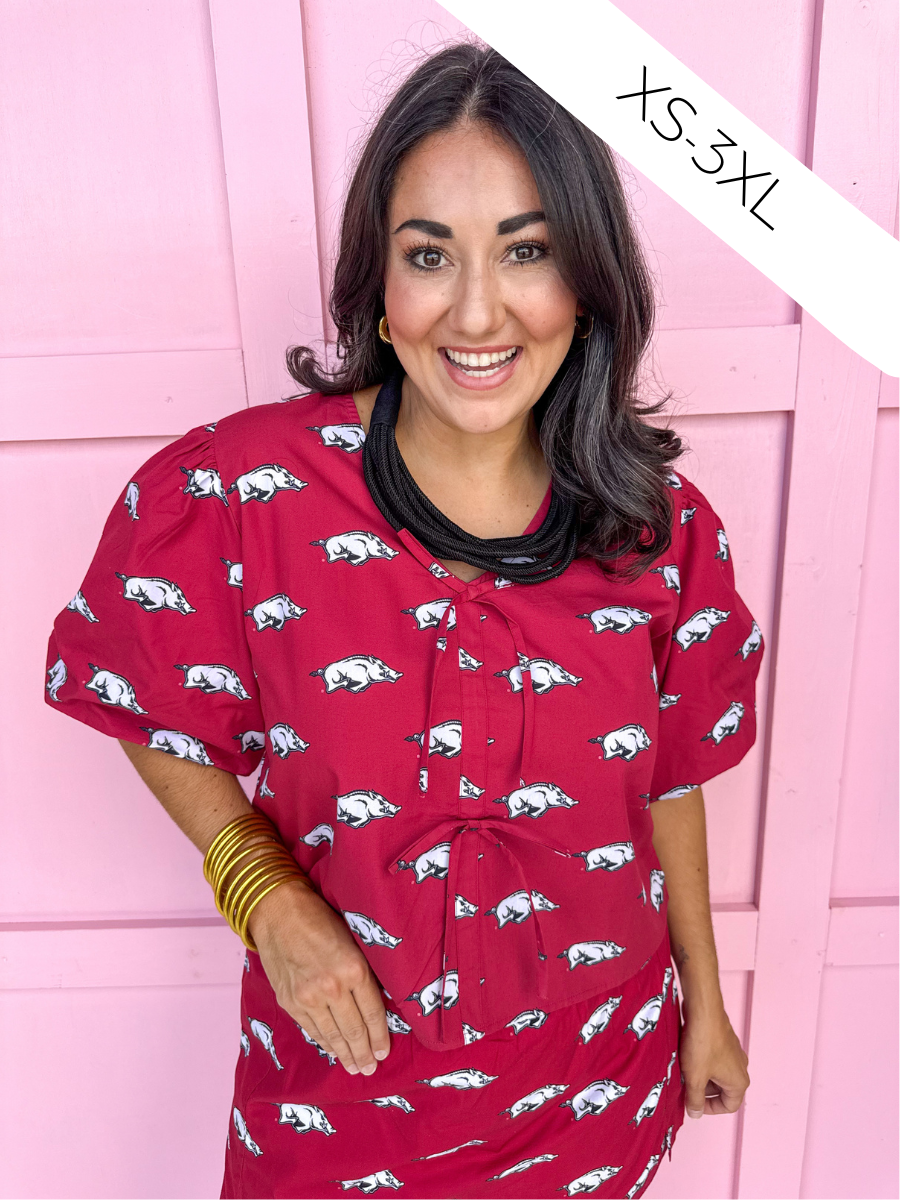 Stewart Simmons | Poplin Puff Sleeve Top - Arkansas®