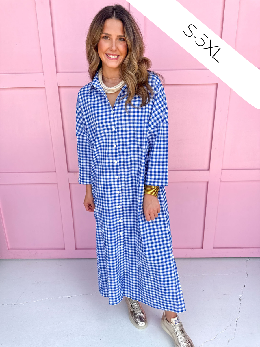 ADRIENNE | Regan Dress - Royal Seer Gingham