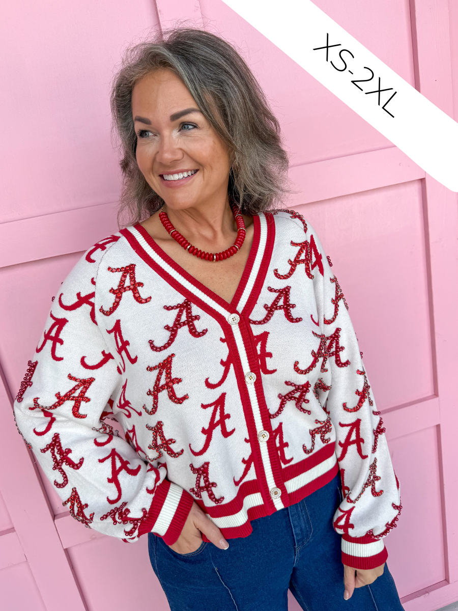 QUEEN OF SPARKLES Alabama® Knit Mascot Cardigan Crimson Tide Roll Tide womens boutique Jincy's