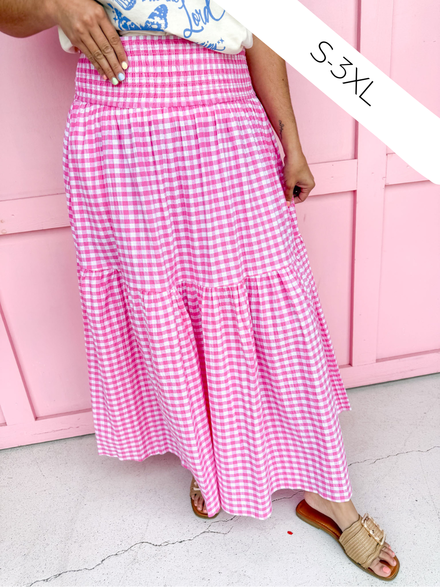 ADRIENNE | Aerin Skirt - Pink Seer Gingham