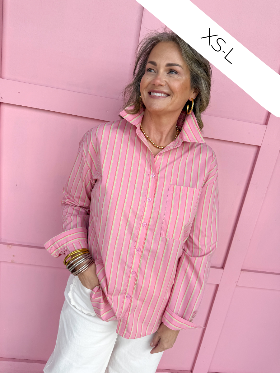 Jincy's Women's Boutique Spring Styles Pink Stripe Collared Button Up