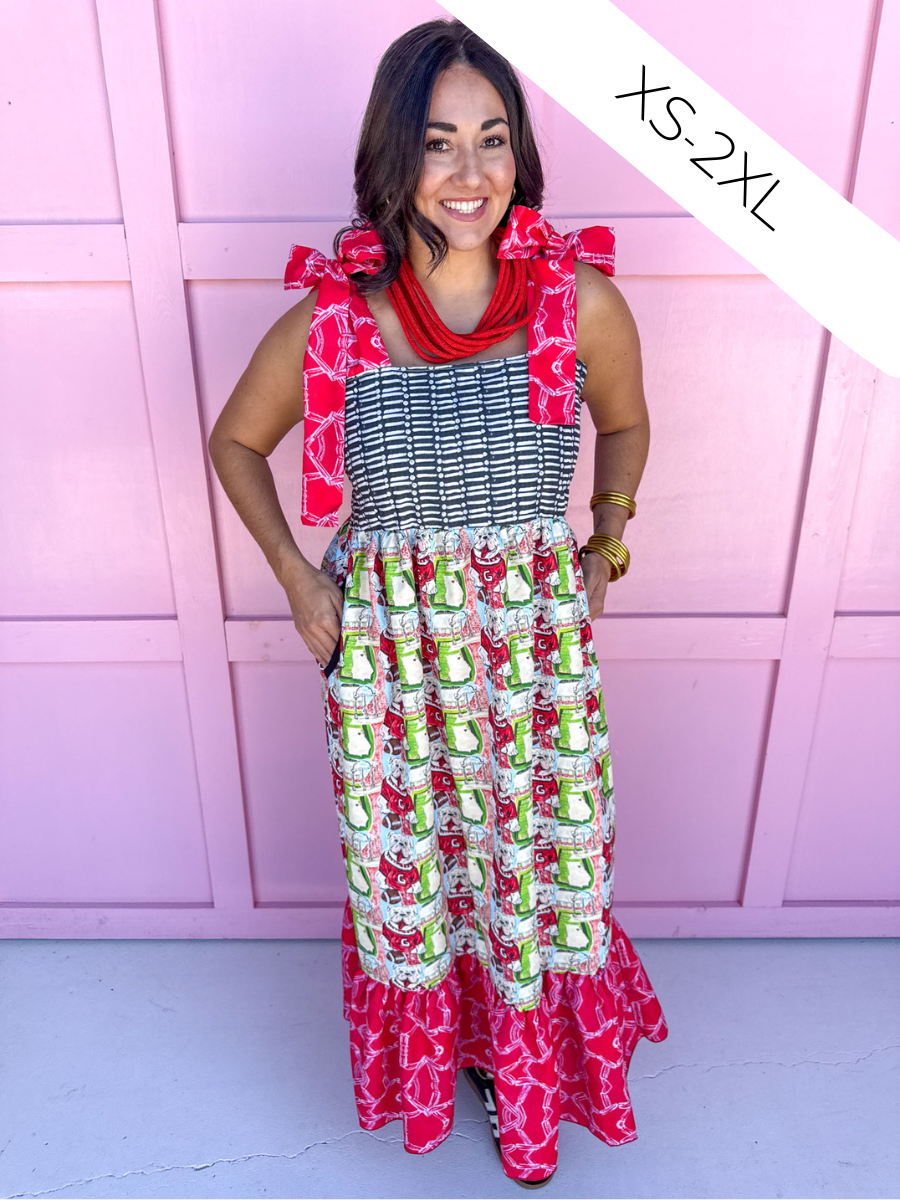 uga bow maxi dress womens boutique  gameday artwork jincy's