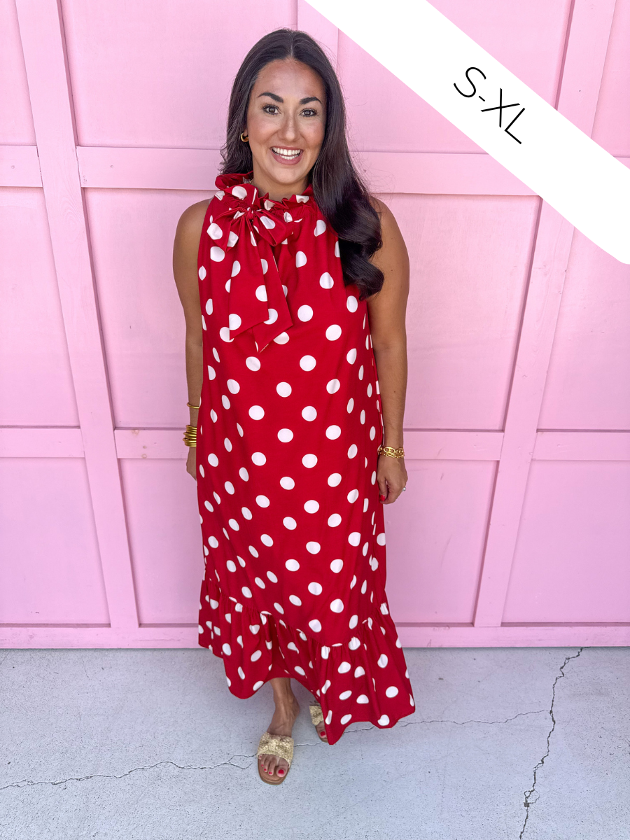Polka Dot Pretty Dress - Crimson/White