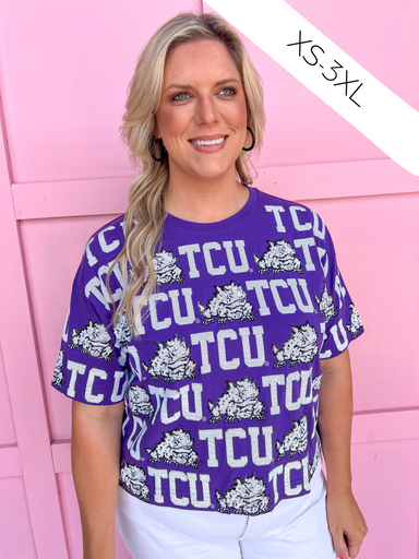 Stewart Simmons Sequin Repeat Tee TCU Texas Christian University Horned Frogs Gameday womens boutique Jincy's 