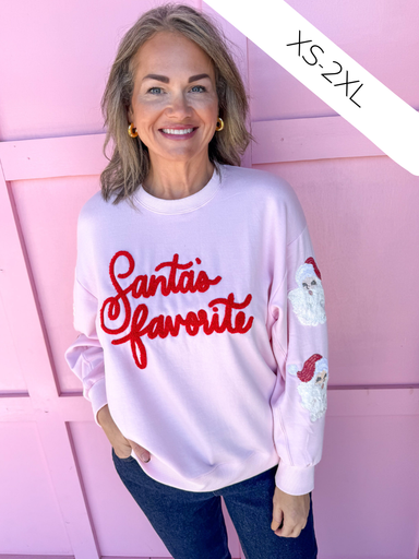 Mary Square Sarah Sweatshirt Santa's Favorite sleeve detail christmas womens boutique jincy's