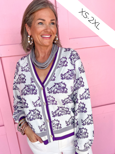 QUEEN OF SPARKLES TCU® Knit Mascot Cardigan Texas Christian University Horned Frogs womens boutique Jincy's