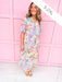 womens boutique dress maxi length side slits v neck floral colorful puff balloon sleeves jincy's 