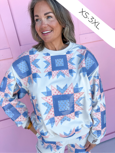 QUEEN OF SPARKLES Patchwork Sweatshirt ivory pink blue womens boutique plus size jincy's