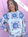 QUEEN OF SPARKLES Patchwork Sweatshirt ivory pink blue womens boutique plus size jincy's