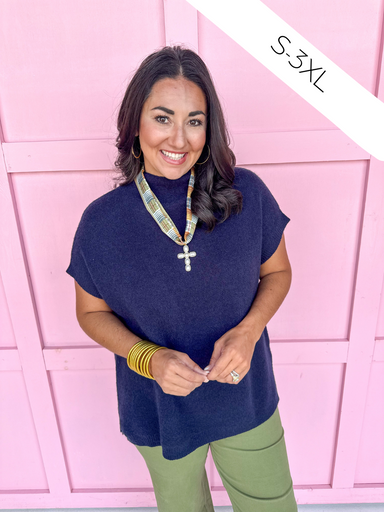 womens boutique navy mock neck tunic length oversized jincy's