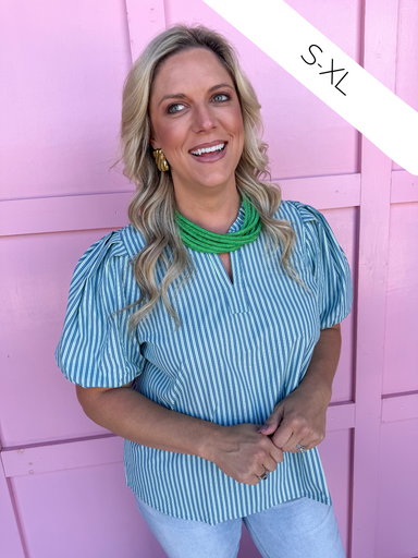 Mary Square Lainey Top Simple Stripe Blue/Green womens boutique jincy's