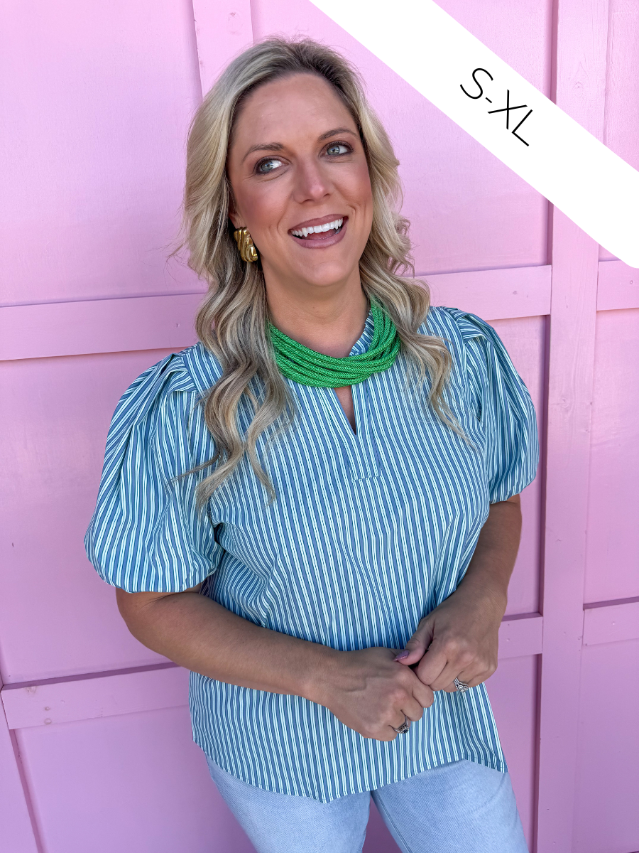 Mary Square Lainey Top Simple Stripe Blue/Green womens boutique jincy's