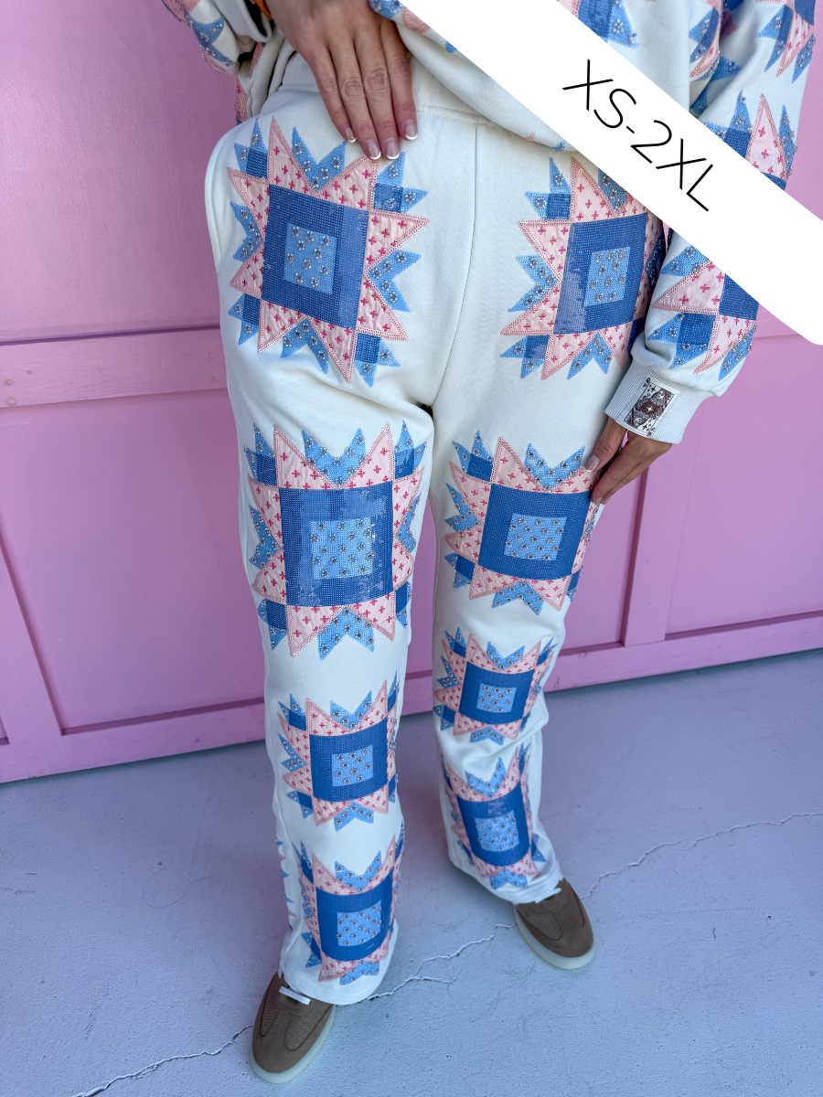 QUEEN OF SPARKLES Patchwork Pants sequin beaded detail womens boutique jincy's