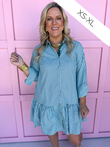 Mary Square Fiona Dress Simple Stripe Blue/Green womens dress boutique jincy's