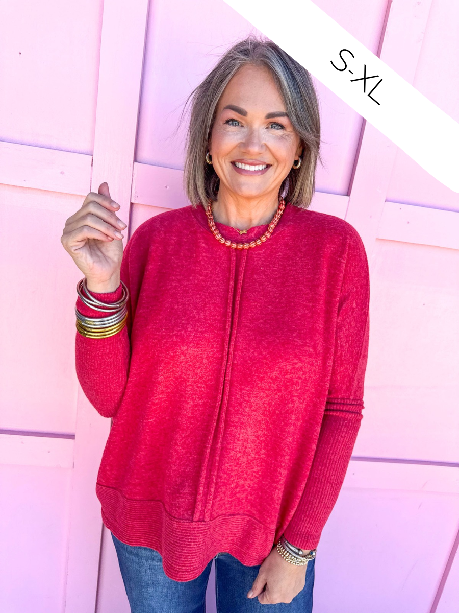 Keep It Easy Oversized Top - Red