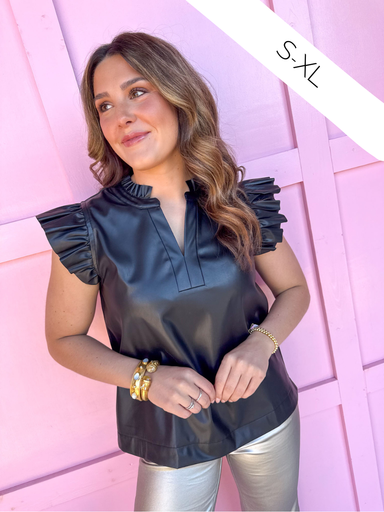 Jincy's Women's Boutique Make It Happen Top black Faux Leather Top with Ruffles