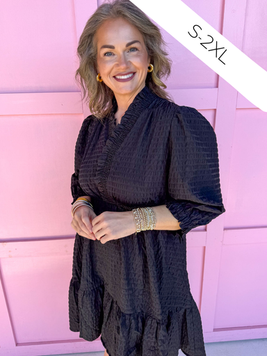 womens boutique ruffle collar mini length black dress jincy's 