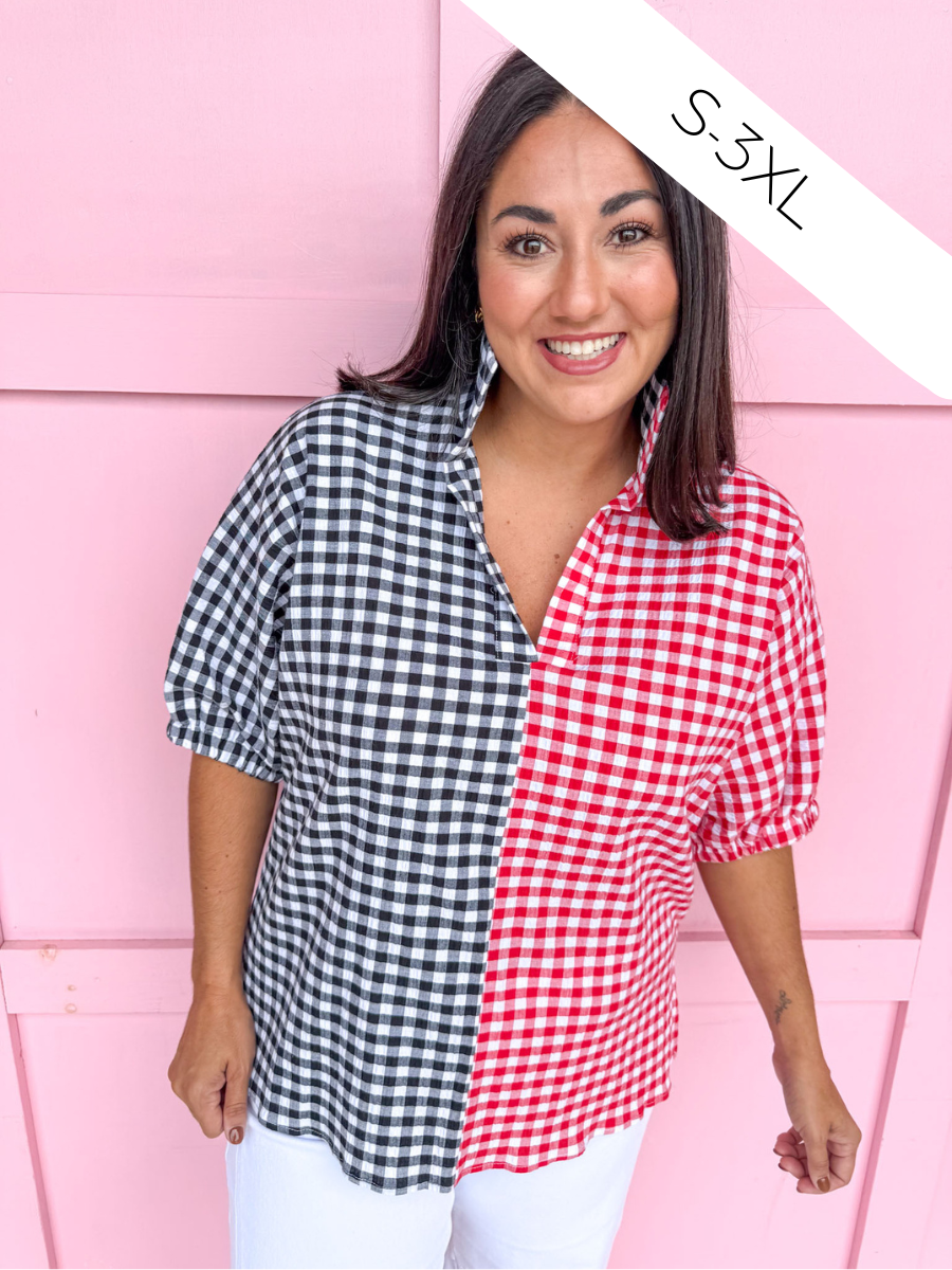 ADRIENNE | Sloan Top - Red/Black Seer Gingham