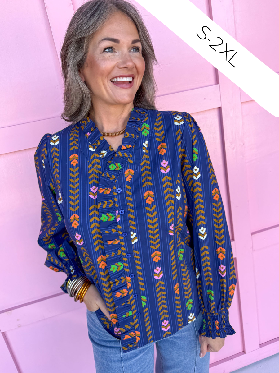 Jincy's Womens Boutique Navy fall floral long sleeve top 