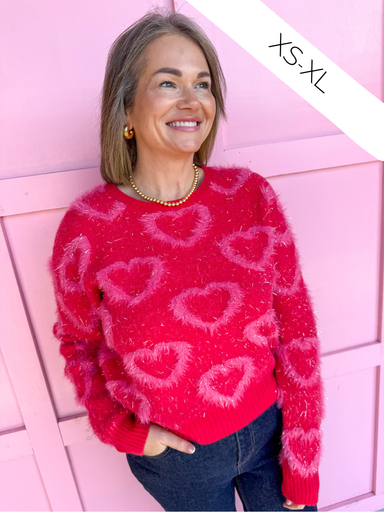 Molly Bracken Katherine Knit Sweater red pink hearts angora womens boutique jincy's