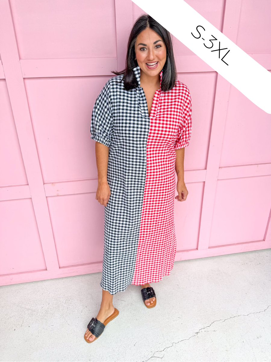 ADRIENNE | Blakely Dress - Red/Black Seer Gingham