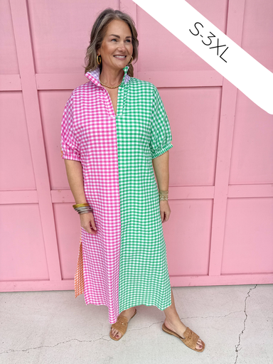 Jincy's Women's Boutique Adrienne Blakely Multi Seer Gingham Color Block Dress Plus Size