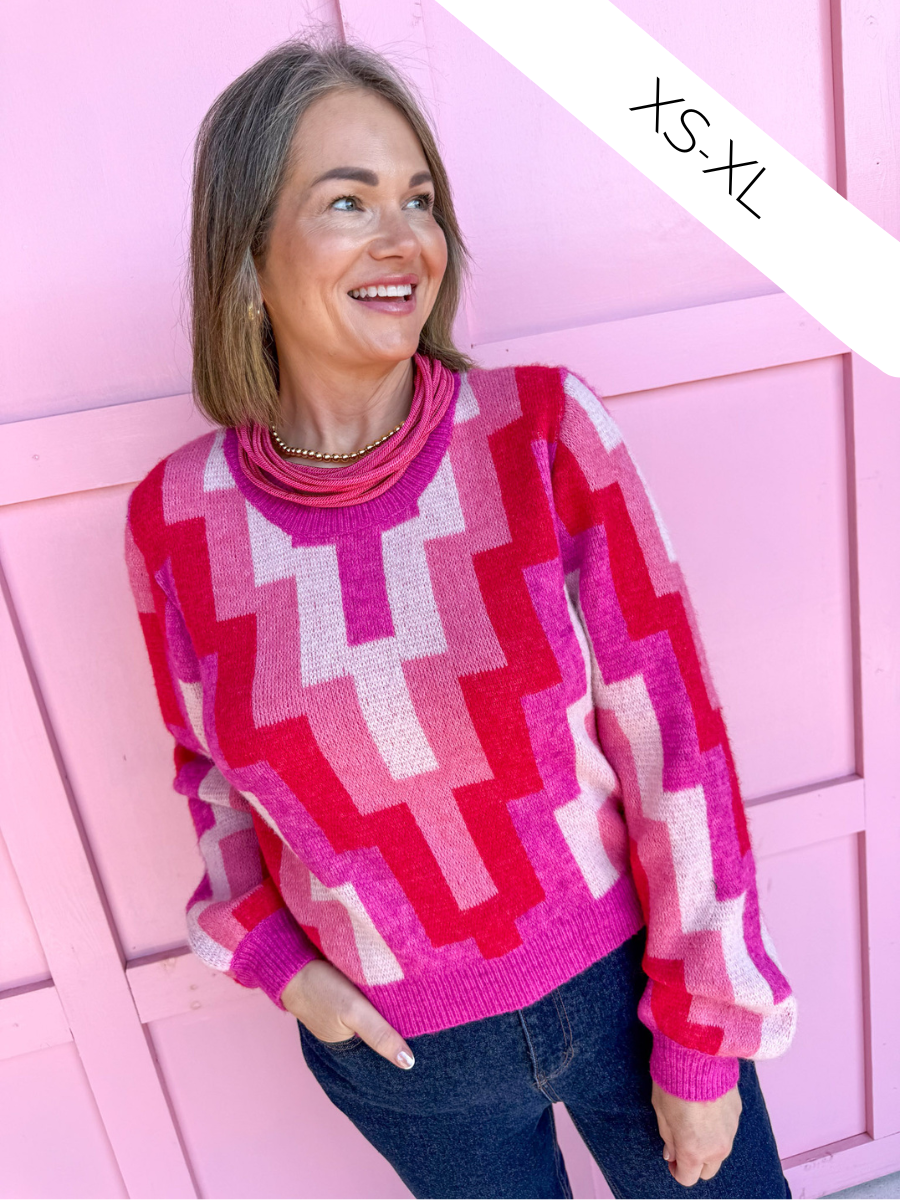 Molly Bracken Quinn Knit Sweater pinks red white womens boutique jincy's