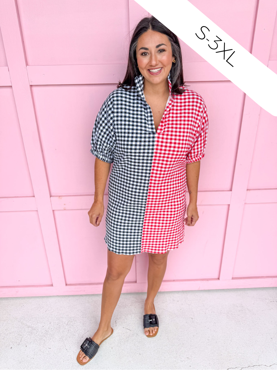 ADRIENNE | Charlotte Dress - Red/Black Seer Gingham