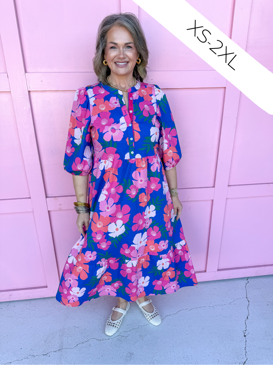 Jincy's Women's Boutique Mary Square Riley Blue Floral Dress Plus Size